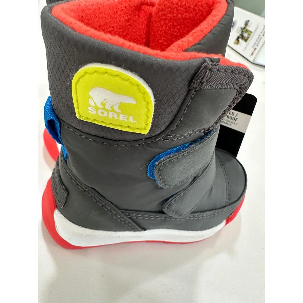 Sorel Whitney II Strap Waterproof Insulated Winter Boots Grey Red Kids 5